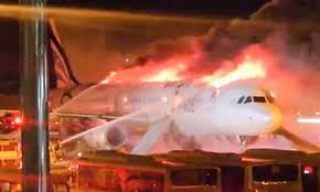 Máy bay bốc cháy trên đường băng Hàn Quốc