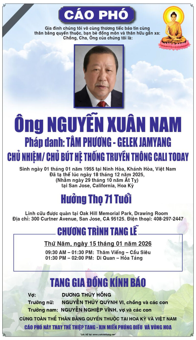 CHƯƠNG TRÌNH TANG LỄ NHÀ BÁO NGUYỄN XUÂN NAM